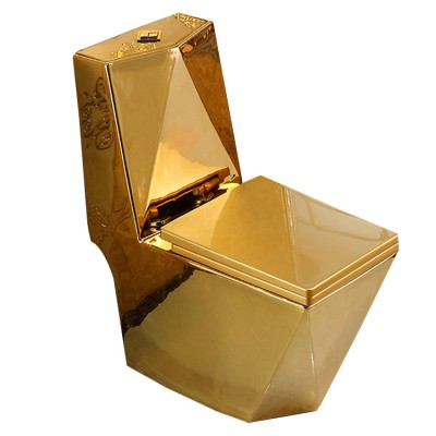 Factory direct supply chinese one piece toilet square s trap ceramic toile sanitary ware golden color toilet gold wc gold toilet